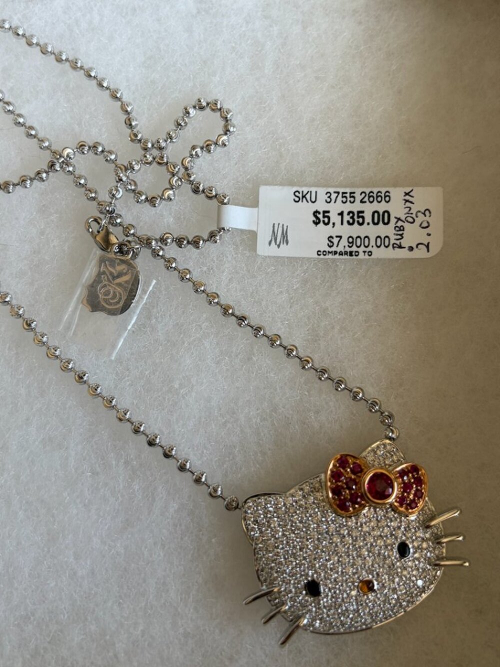 Rare Vintage Kimora Lee Simmons x Sanrio Hello Kitty 18K Diamond & Ruby Necklace